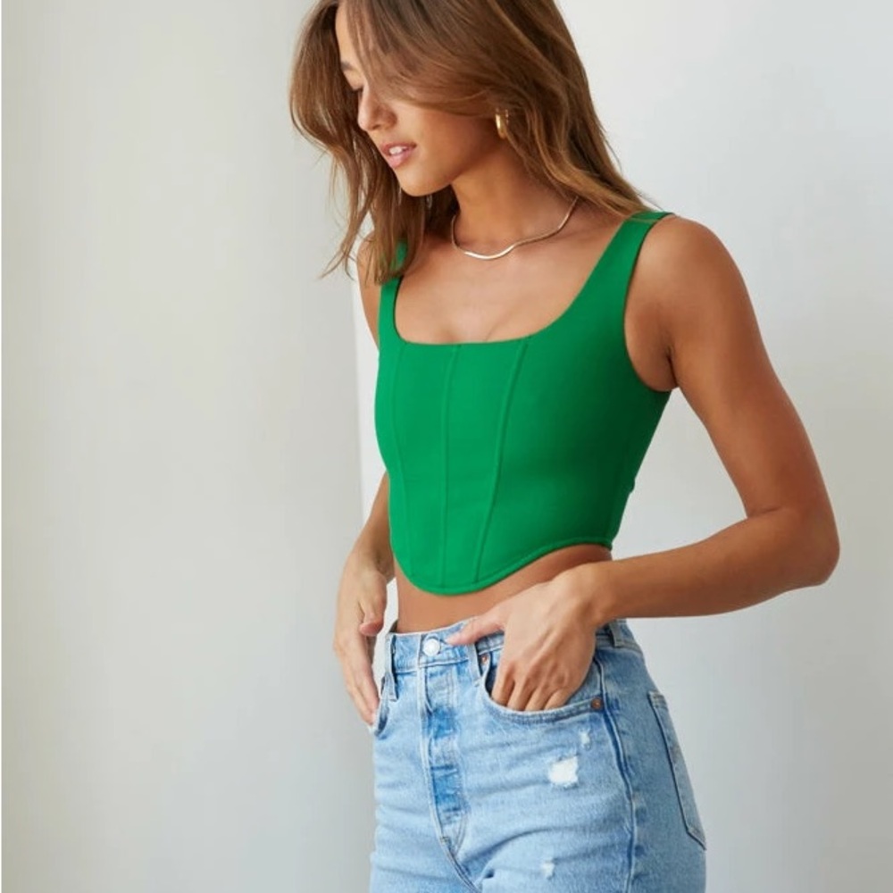 American Threads Green Corset Style Top